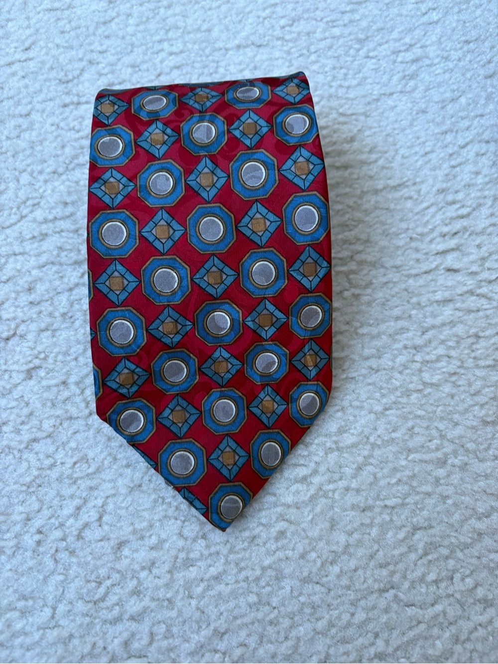 Principe Italian made 100% silk red geometric print tie, classic business casual